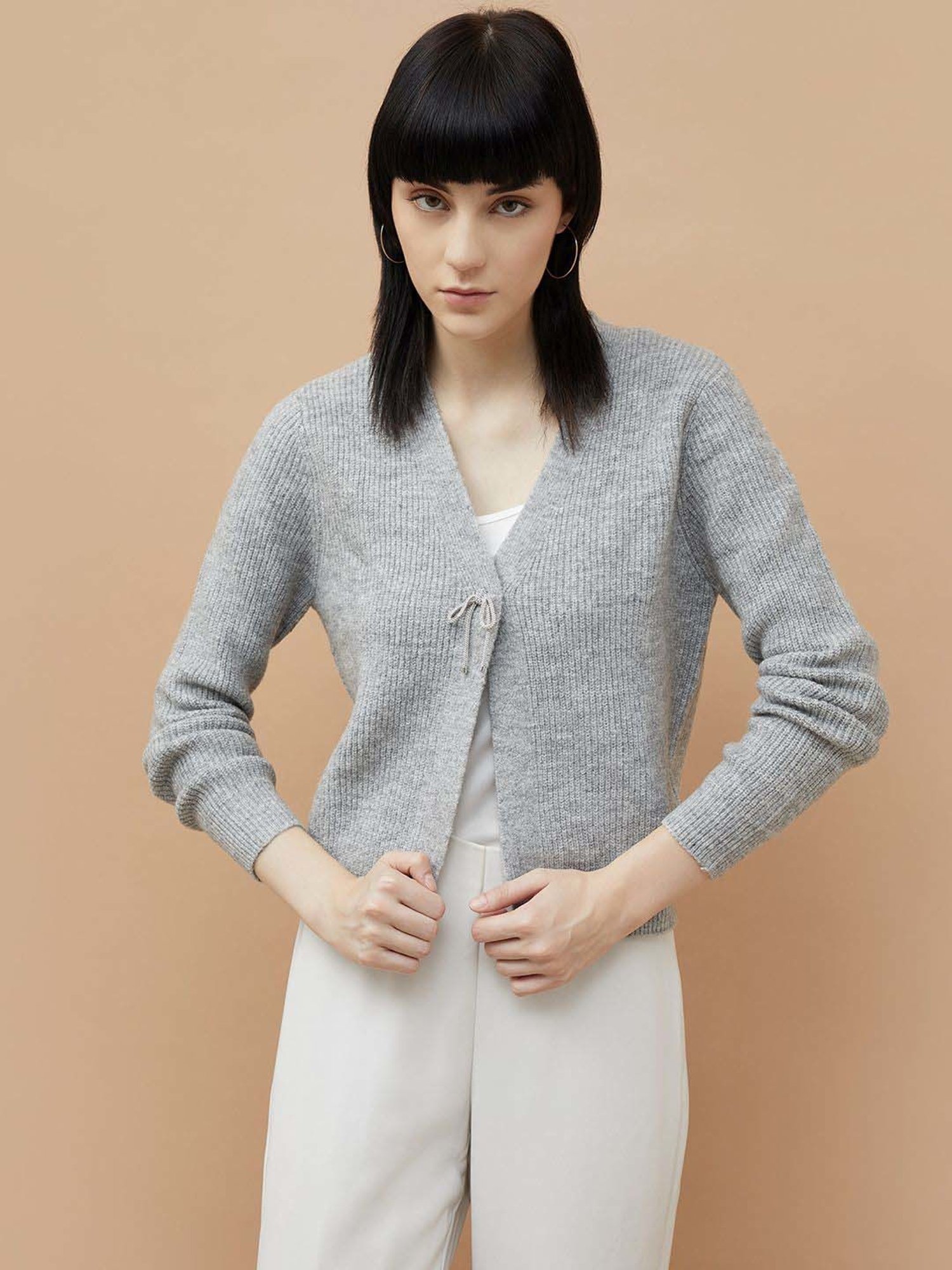 Code by Lifestyle Grey Self Pattern Cardigan