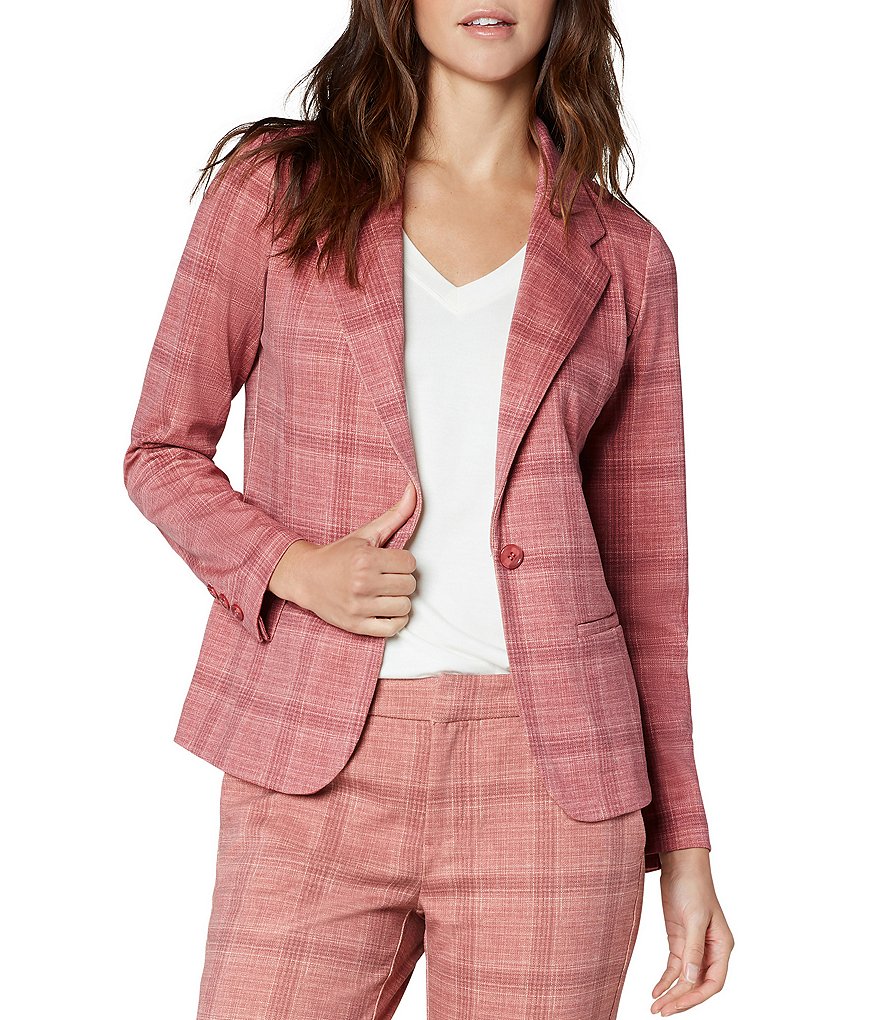 Liverpool Los Angeles Tartan Plaid Fitted Long Sleeve Blazer