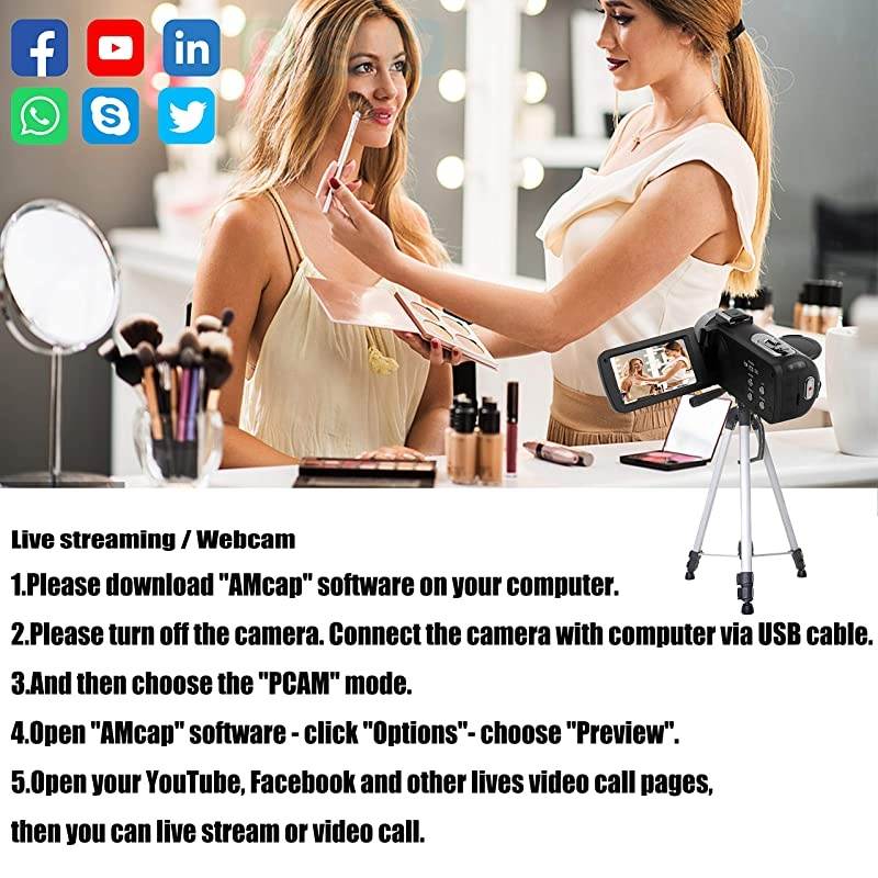 Camera 1080P Camcorder Full HD 30FPS 24MP Vlogging Camera for YouTube IR Night Vision 16X Digital Zoom Time Lapse Webcam YouTube Camera with Microphone Remote Control Lens Hood and 2 Batteries