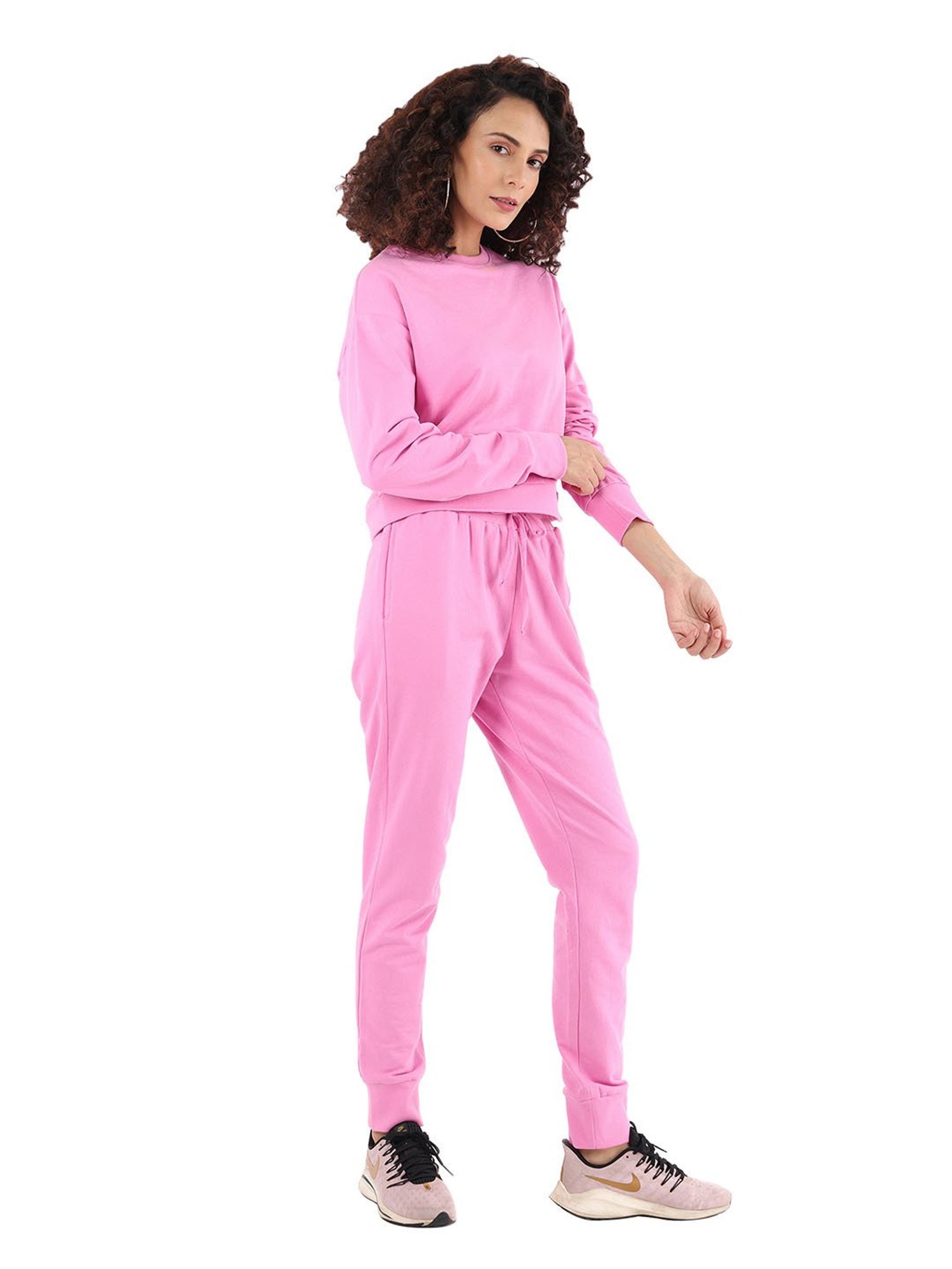 Nite Flite Pink Cotton Crop Sweatshirt With Joggers