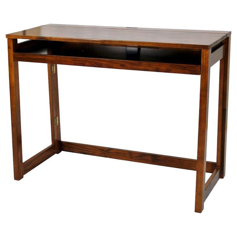 Folding Computer Desk with 4 Port USB Charging Station Walnut - Flora Home