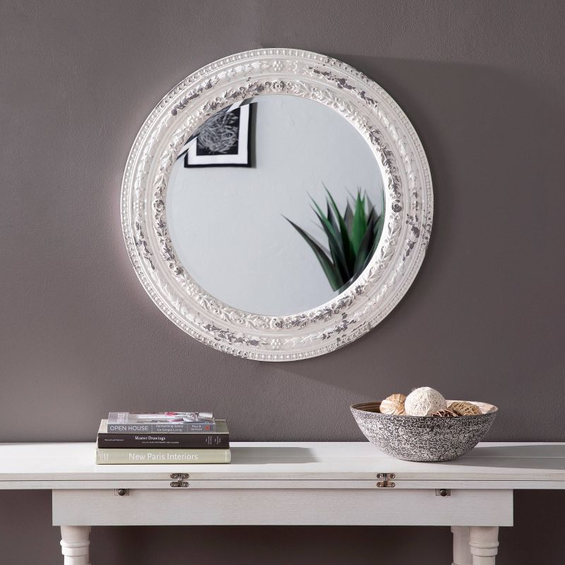 31.5" x 31.5" Round Morsea Decorative Wall Mirror Whitewashed - Southern Enterprises