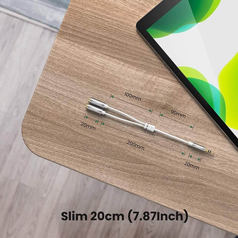 Headphone Splitter 3.5mm Audio Stereo Y Splitter Extension Cable Male to Female Dual Headphone Jack Adapter for Earphone Headset Compatible with iPhone Samsung Tablet Laptop White