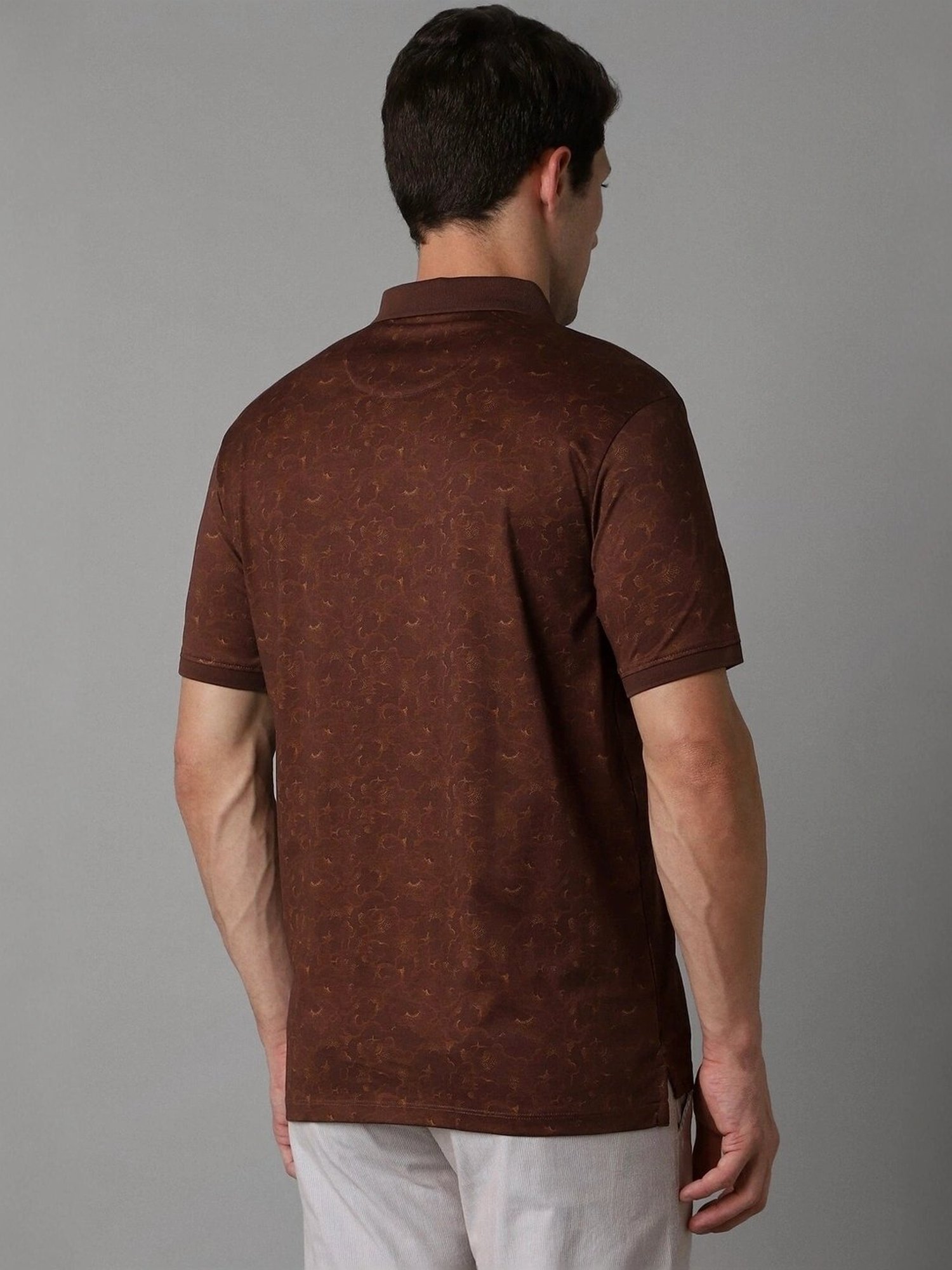 Louis Philippe Brown Cotton Regular Fit Printed Polo T-Shirt