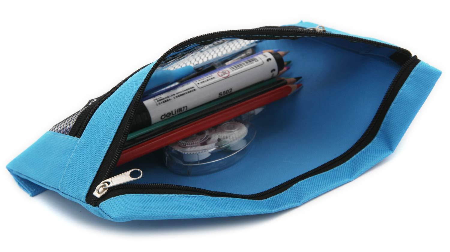 Pencil Case Pencil Pouch Zipper with 3 Ring and Double Pocket and Mesh Window(Blue,2 Pack)