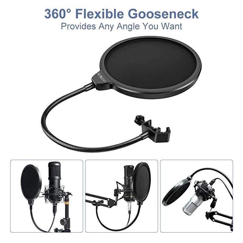 Filter Mic Filter WindscreenSwivel with Double Layer Sound Shield Guard Windscreen for Mic With Flexible 360&deg; Gooseneck and Metal Stabilizing