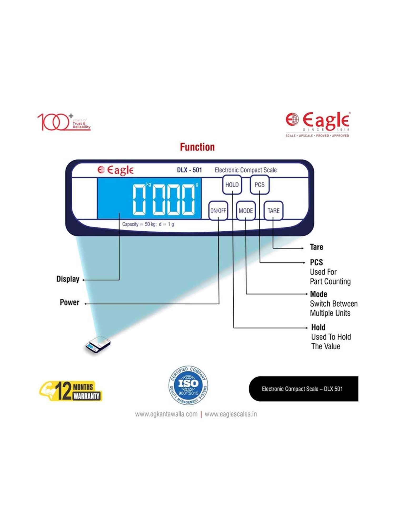 Eagle DLX-501 Digital Weight Machine for kitchen 50 kg Capacity,1 g Accuracy, Kitchen Weighing Scale