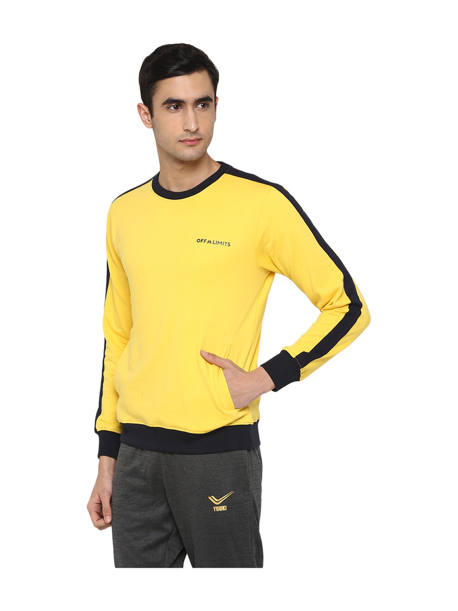 OFF LIMITS Yellow Solid Full Sleeves Sweatshirt