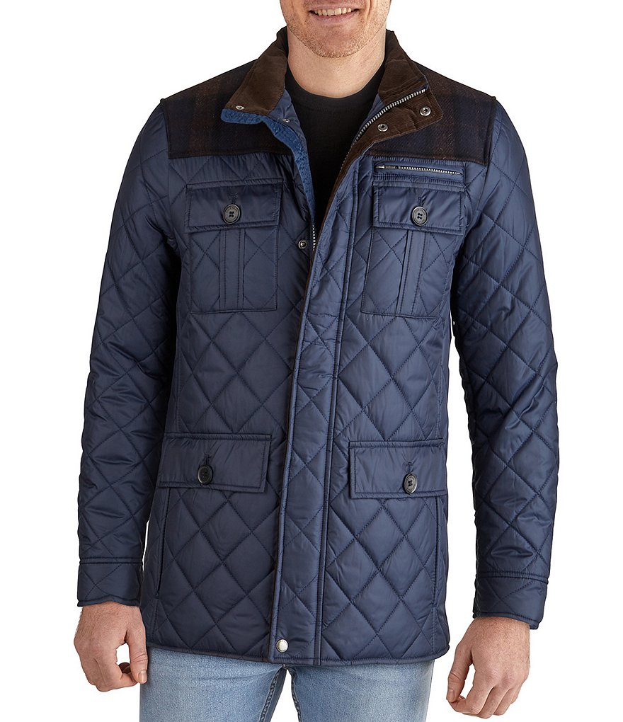 Cole Haan Mixed-Media Zip Front Quilted Jacket