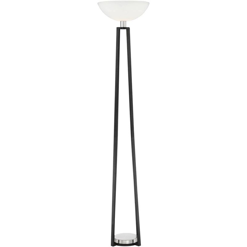 Franklin Iron Works Modern Torchiere Floor Lamp Black Gun Metal Brushed Nickel Opal Glass Shade for Living Room Bedroom Uplight