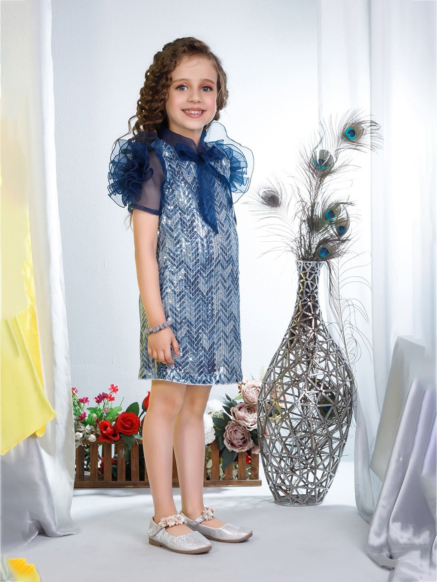Peppermint Kids Navy Embellished Dress