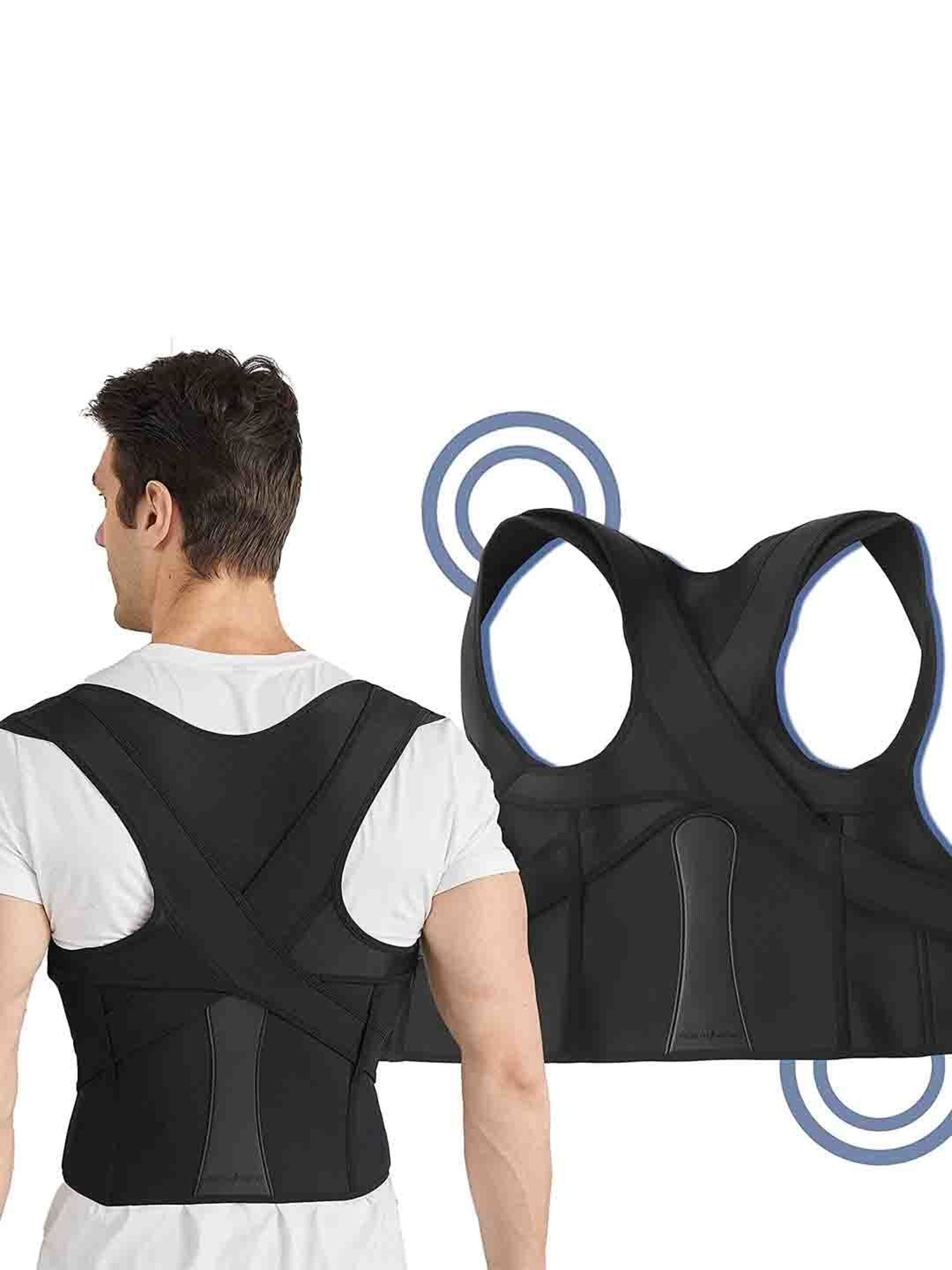 HealthSense Posture Corrector for Men, Back Pain Relief with Back Support Belt (XL) - Black