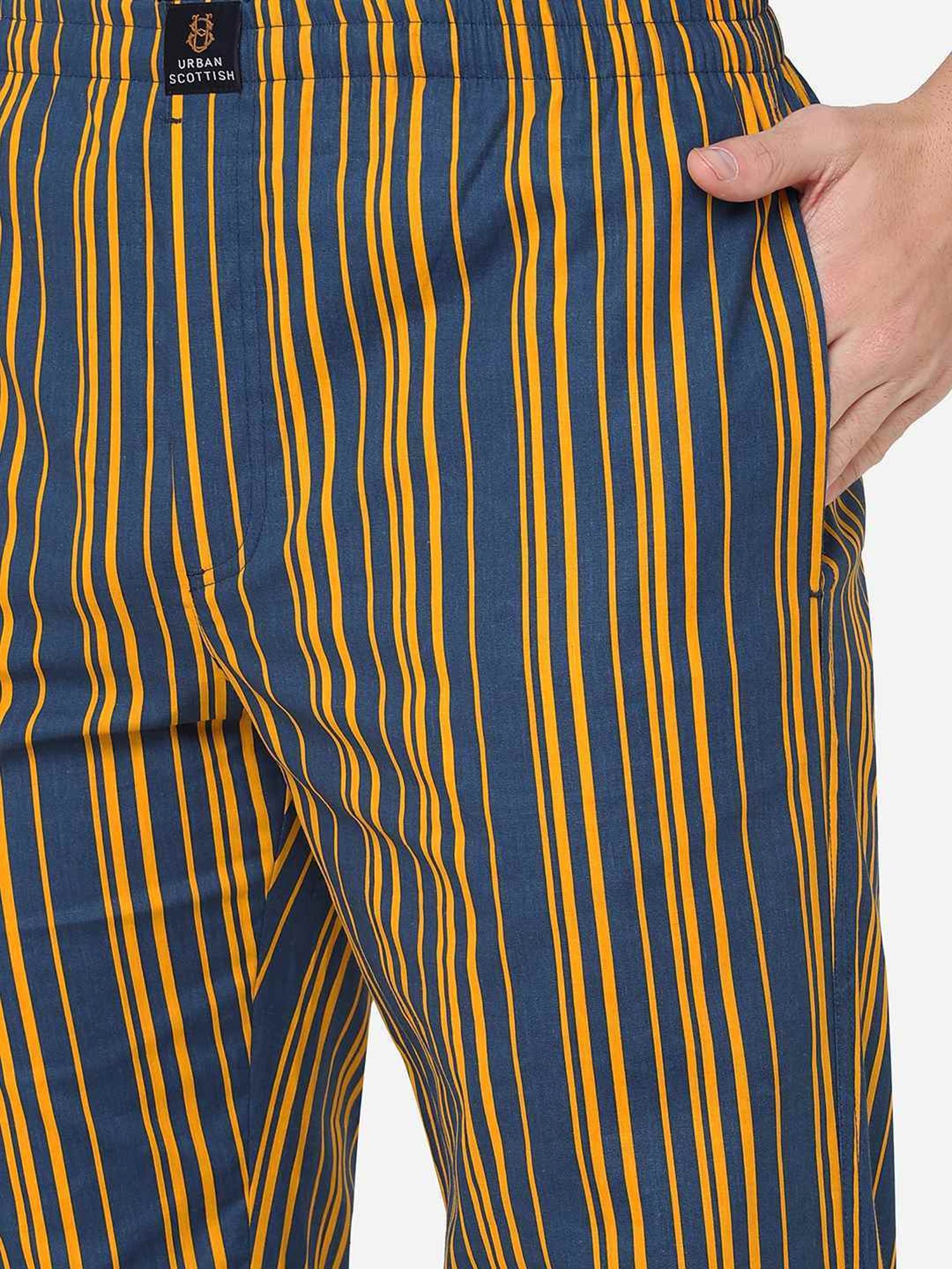 Urban Scottish Yellow Regular Fit Striped Lounge Pants