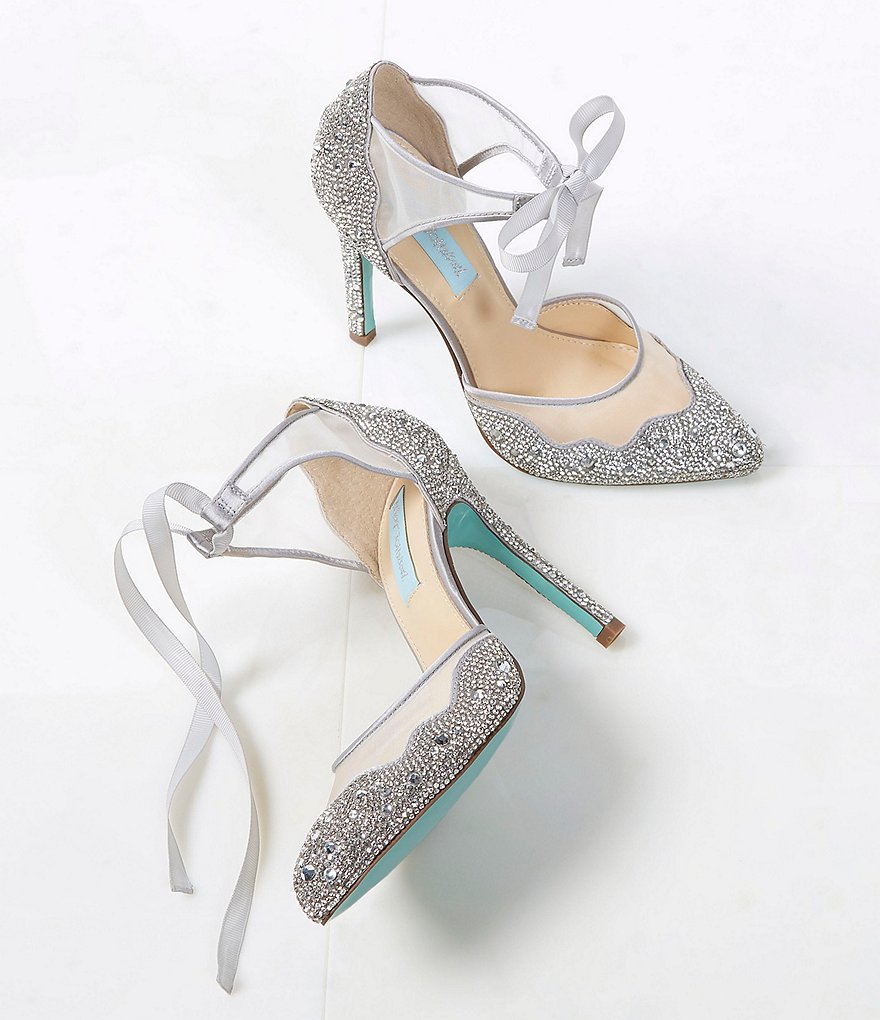 Blue by Betsey Johnson Iris Satin Rhinestone Stiletto Pumps