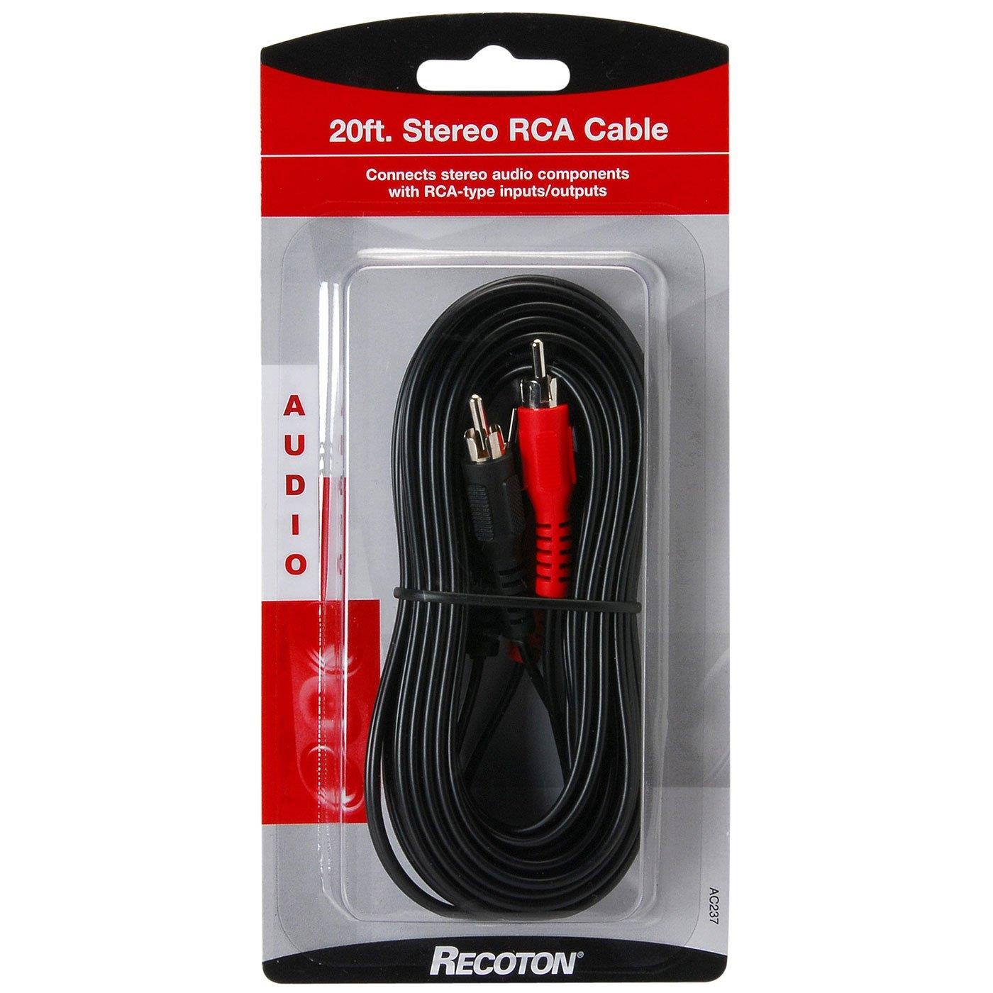 Recoton AC237 Audio Stereo RCA Patch Cable, (20 feet)
