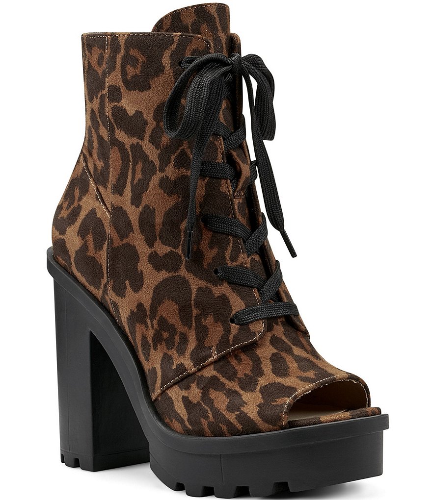 Jessica Simpson Lizzah Leopard Print Peep Toe Platform Block Heel Lug Sole Booties