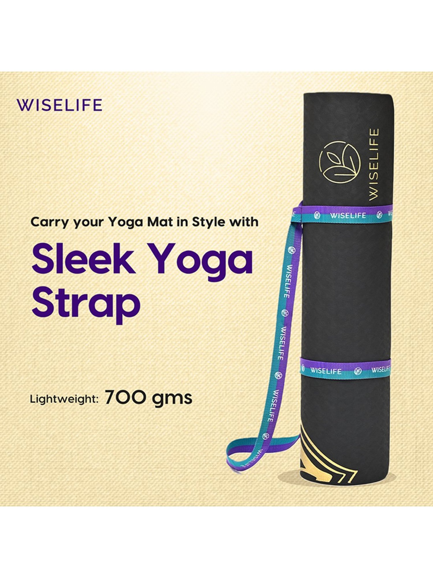 WiseLife Printed Yoga Mat + Yoga Strap (Black)
