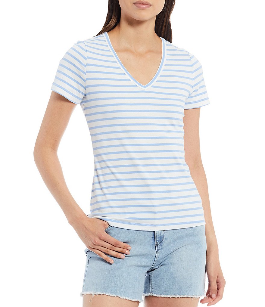 A Loves A Short Sleeve V-Neck Stripe Tee