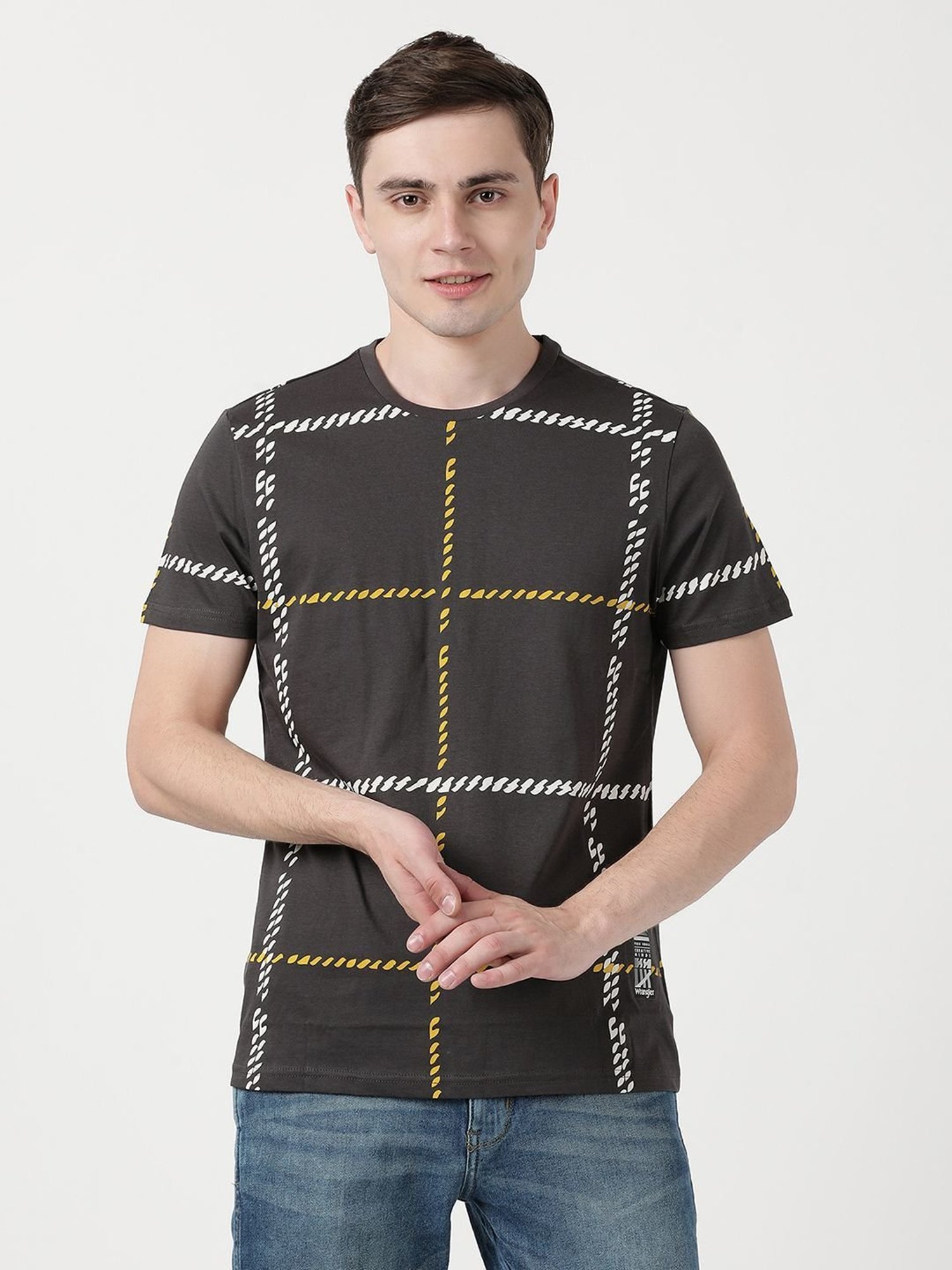 Wrangler Dark Grey Cotton Regular Fit Printed T-Shirt