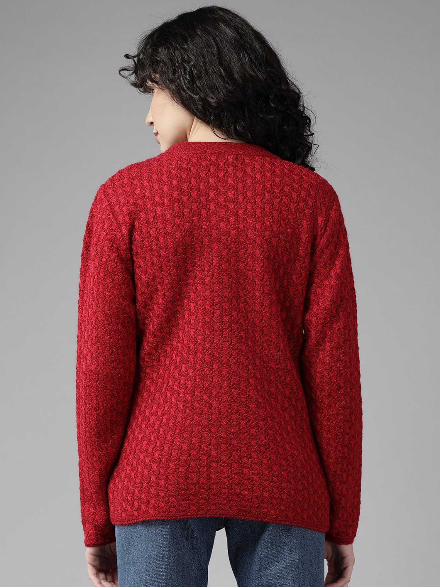 Cayman Red Woolen Cable Knit Cardigan
