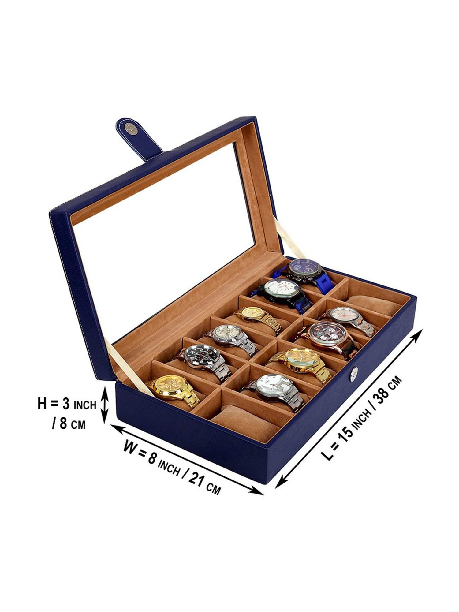Leather World Blue Watch Box Holder Organizer Case in 12 Slots