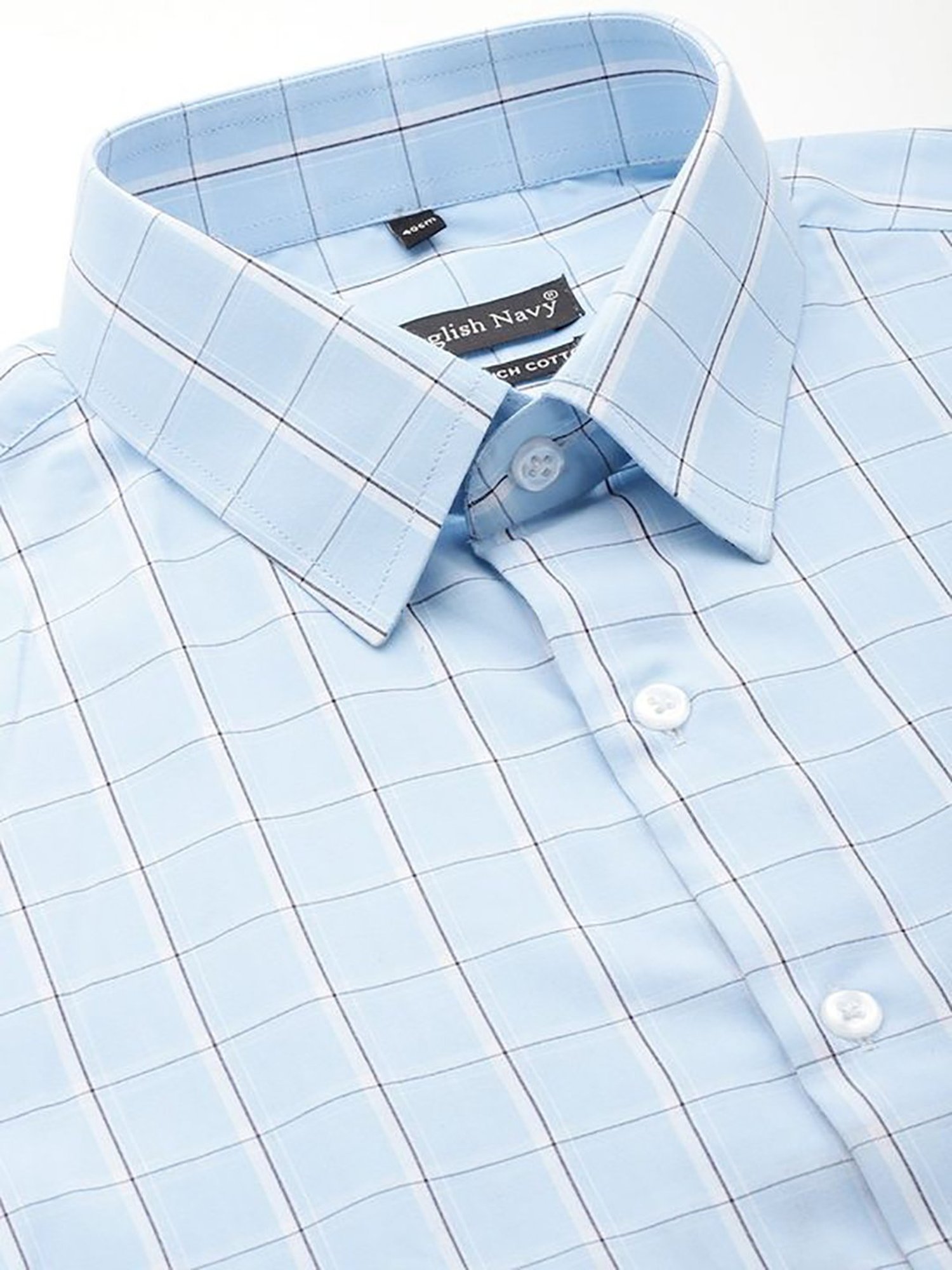English Navy Blue Slim Fit Checks Shirts
