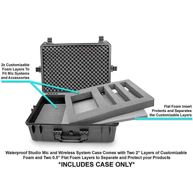 23 inch Customizable Wireless Microphone System Hard Case fits Sennheiser Shure AudioTechnica Nady VocoPro AKG Receiver Body Transmitter UHF Headset Lavalier and Handheld Mics