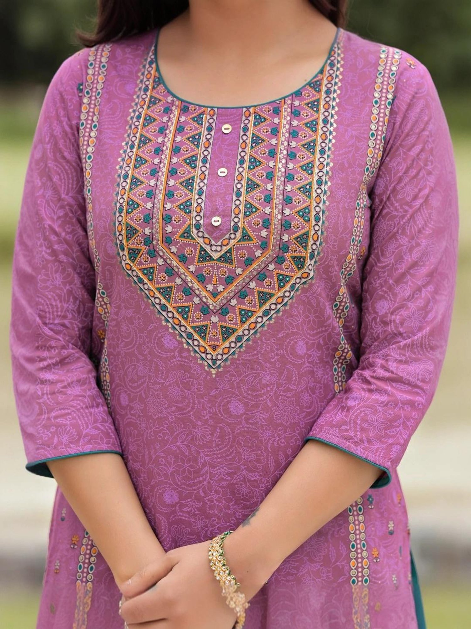 Juniper Purple Printed Kurta Pant Set With Dupatta