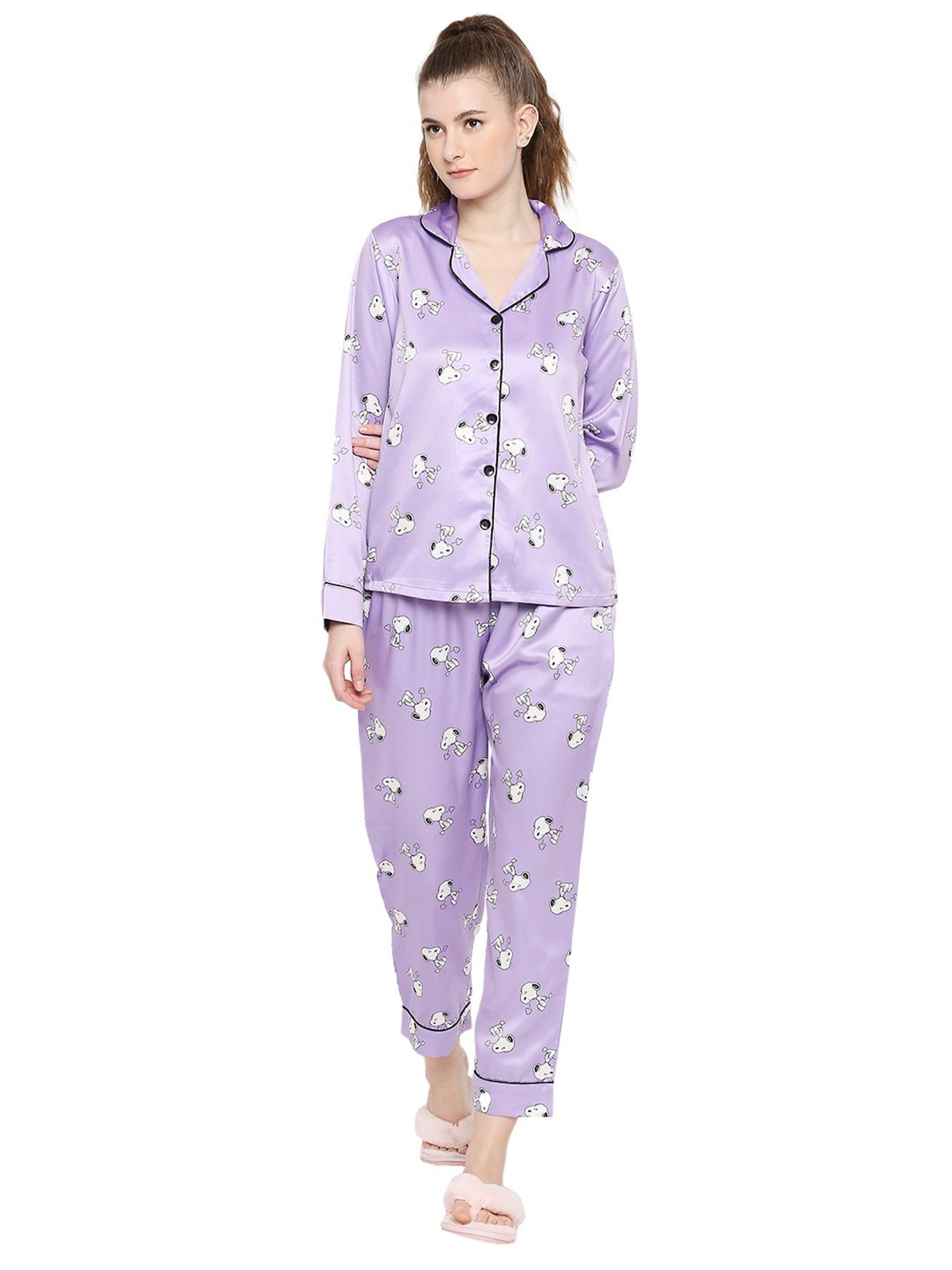 Smarty Pants Lilac Satin Print Shirt With Pyjamas