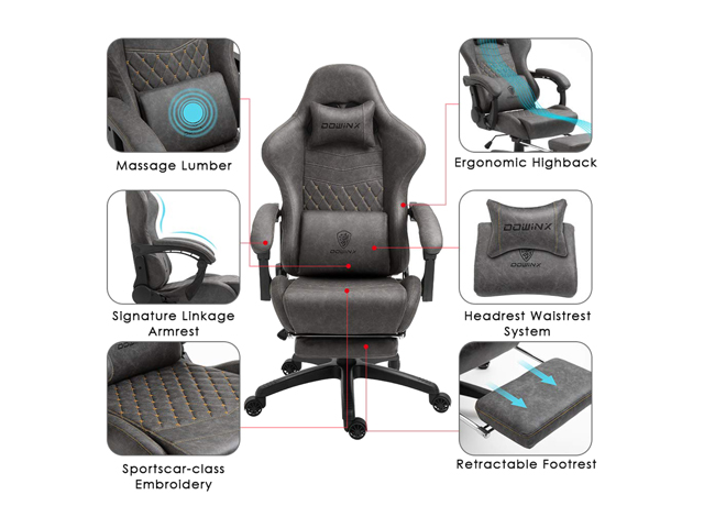 Dowinx Gaming Chair Office Chair PC Chair with Massage Lumbar Support, Racing Style PU Leather High Back Adjustable Swivel Task Chair with Footrest (Black&Red)