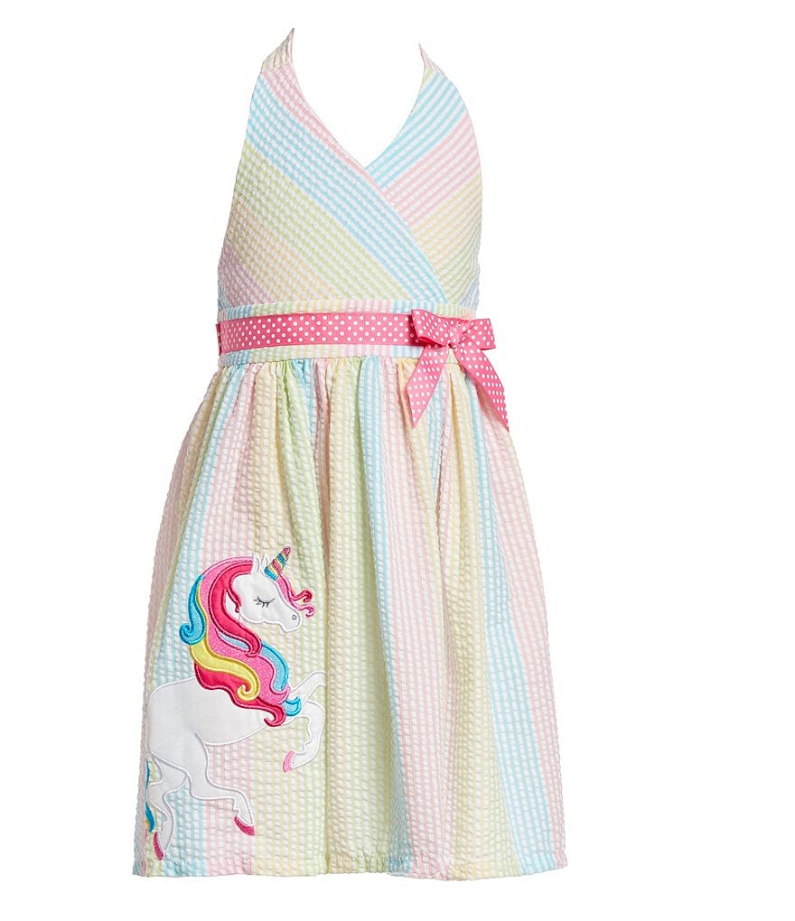 Rare Editions Little Girls 2T-6X Unicorn-Appliqued Striped Fit-And-Flare Dress