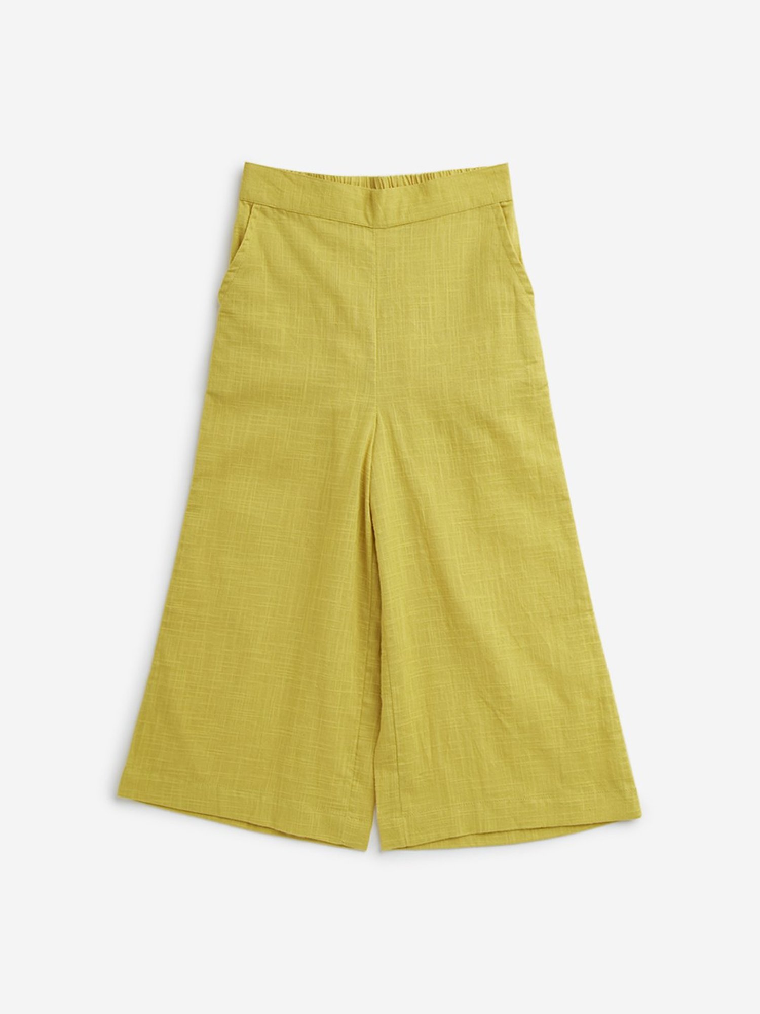 Utsa Kids by Westside Yellow Solid Mid-Rise Cotton Palazzos