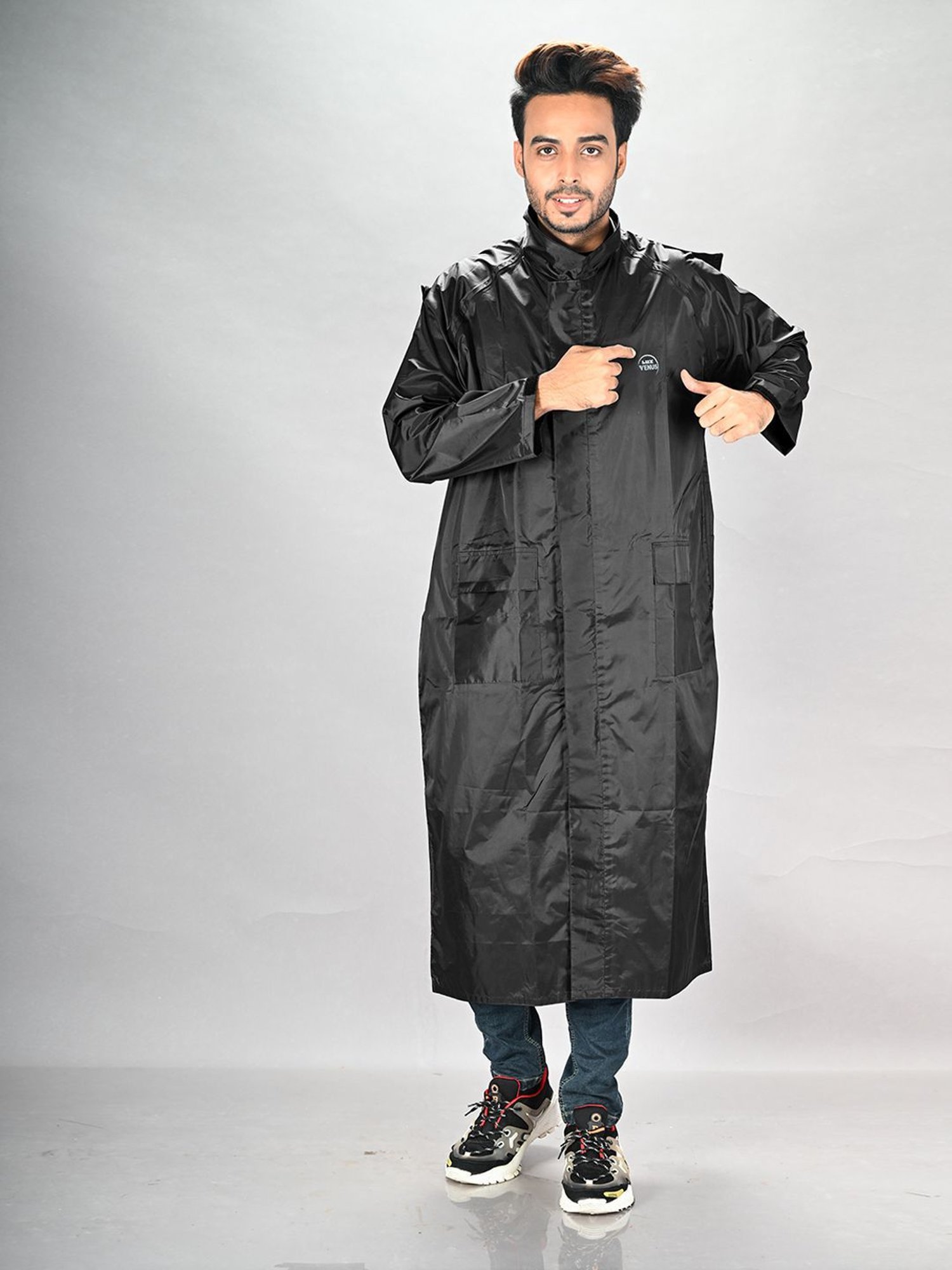 Lux Venus Black Regular Fit Rainwear Jacket