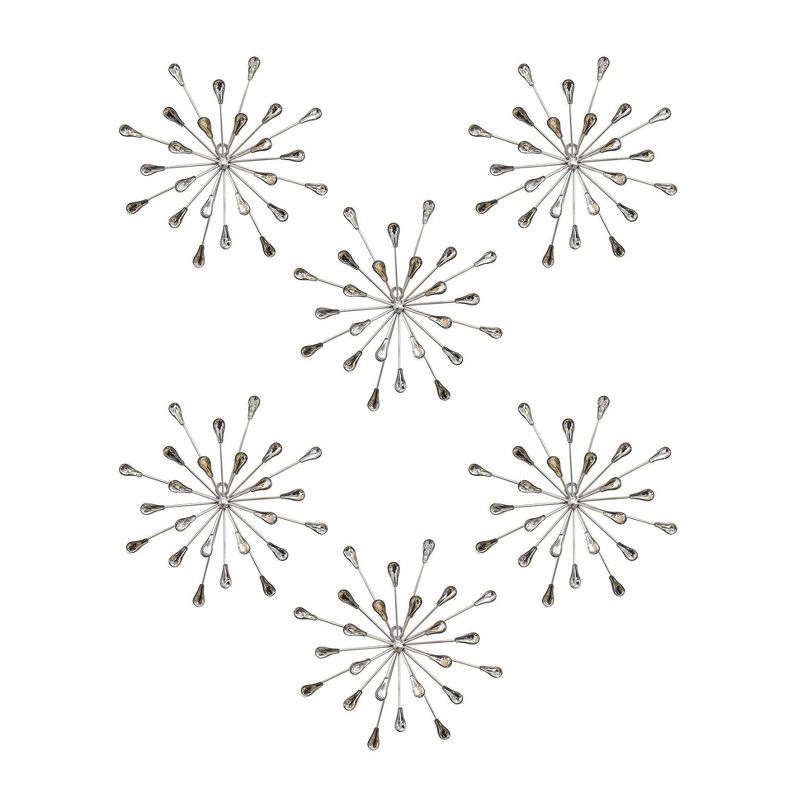 Stratton Home Decor Hand Painted Acrylic Bursts Modern Contemporary Decorative Hanging Home Elegant Wall Art Set, Silver (6 Pack)