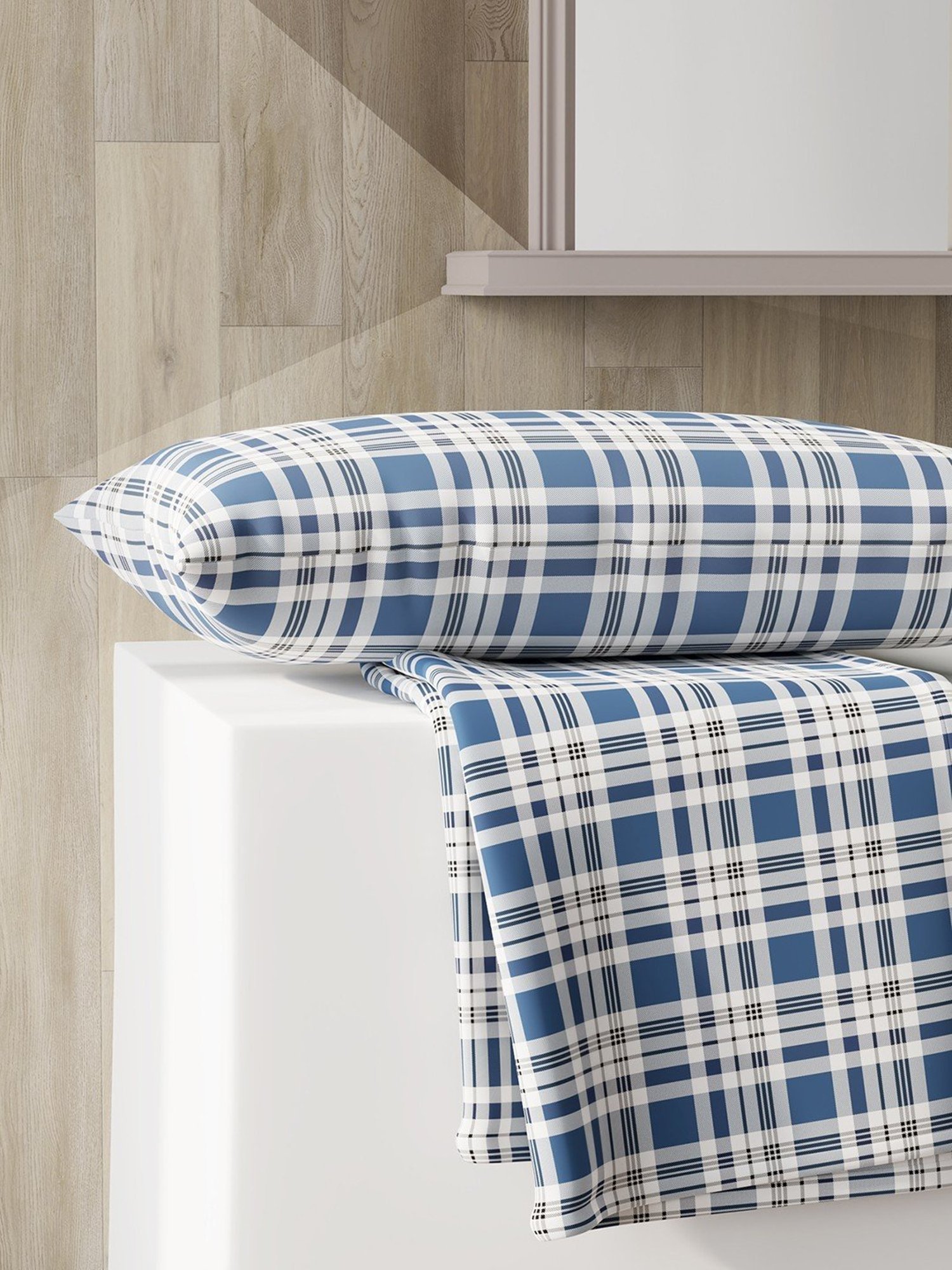 Layers Zen Blue Cotton Blend 225 TC Single Bedsheet with Pillow Cover