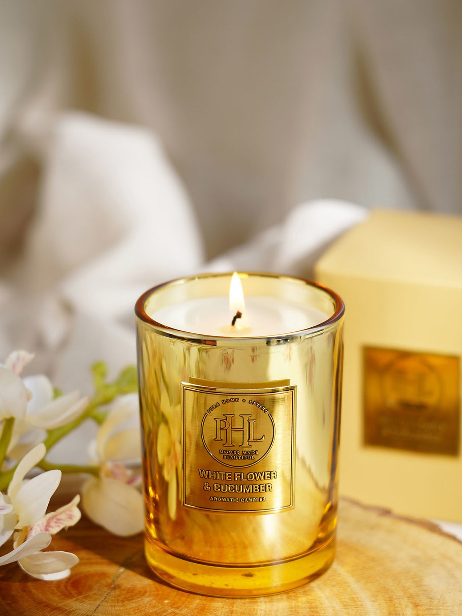 Pure Home and Living Gold Flower And Cucumber Scented Wax Filled Jar Candle