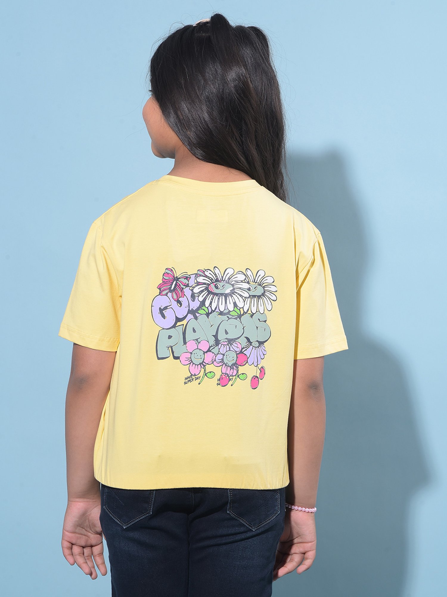 Crimsoune Club Kids Yellow Floral Print T-Shirt