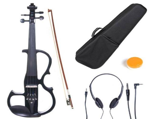 Cecilio 3/4CEVN-2BK Size 3/4 Electric Silent Solidwood Violin w/ Ebony Fittings in Style 2 - Metallic Black