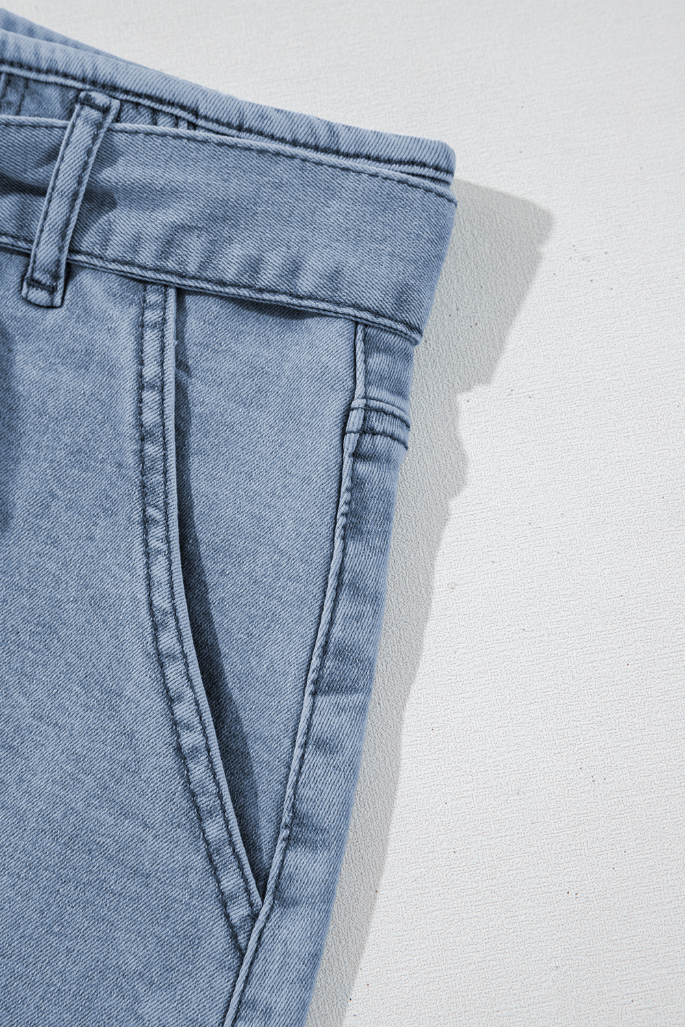 Dusk Blue Light Washed Belted High Waist Denim Skirt
