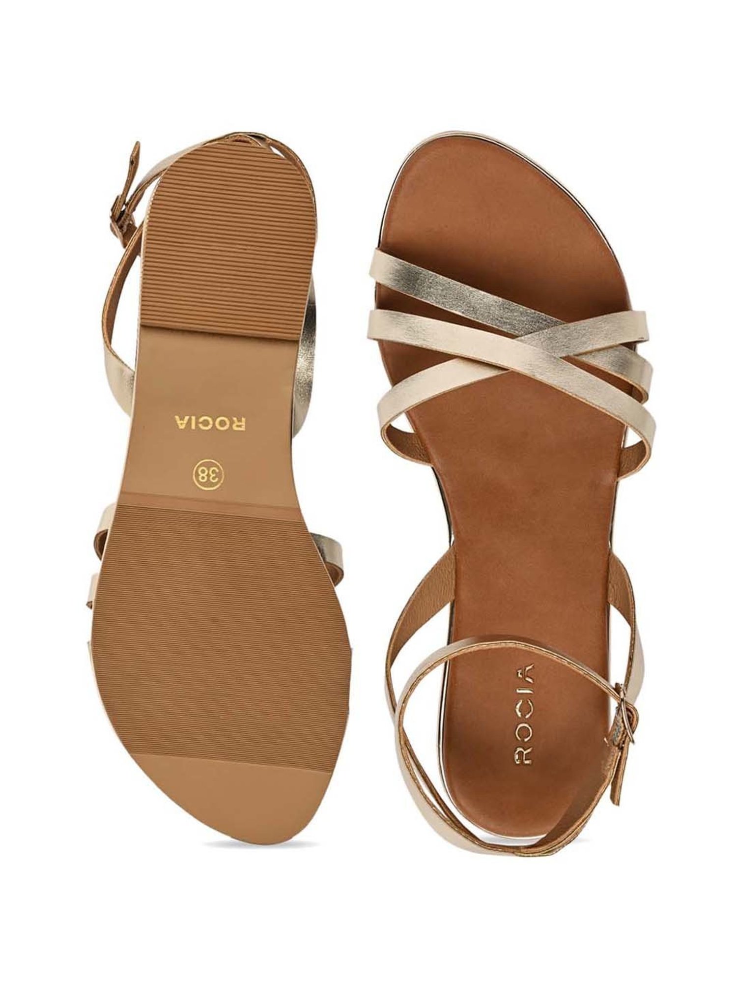 Rocia by Regal Women's Golden Ankle Strap Sandals