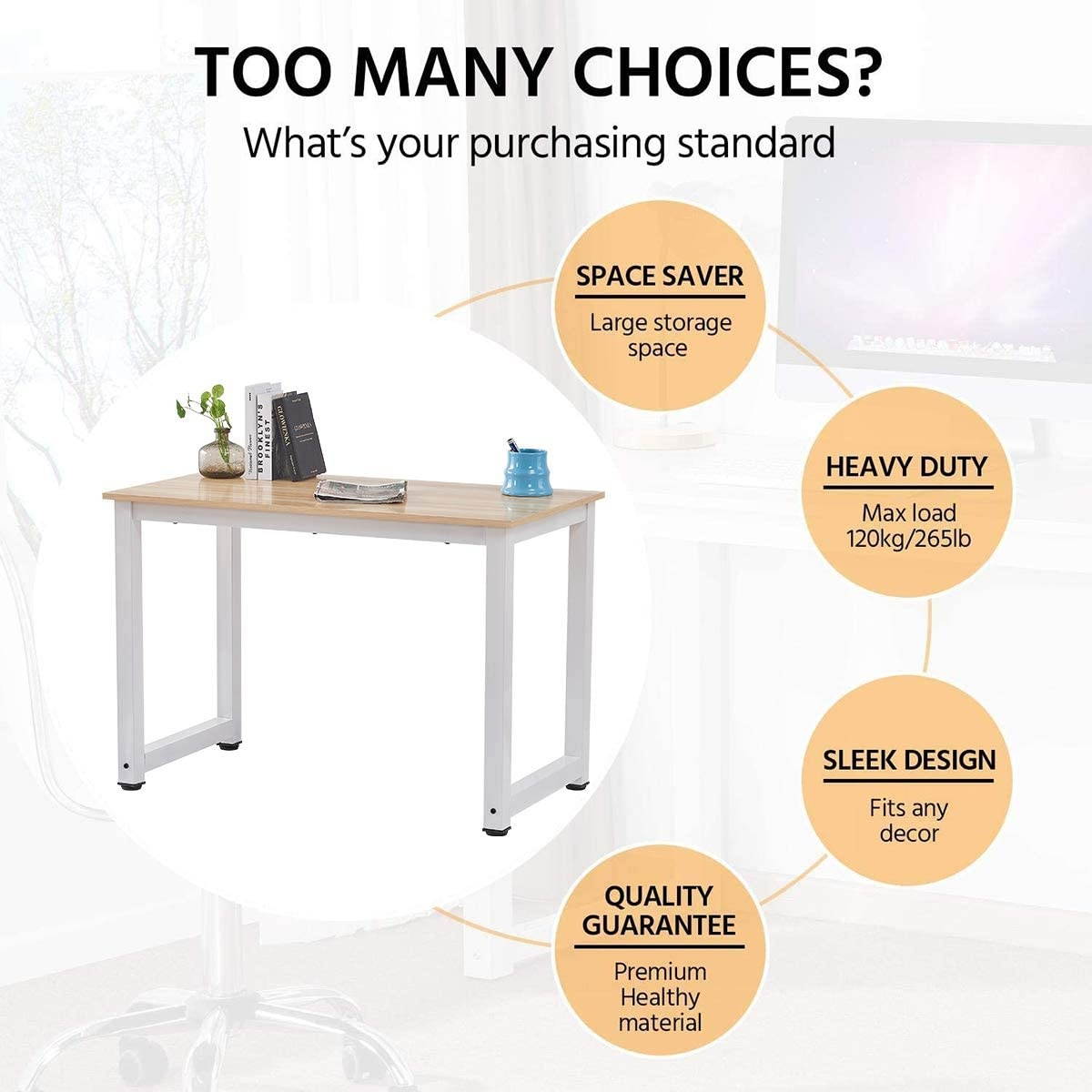 Lifetech Computer Desk 43.3" Modern Study Writing Desk for Home Office Simple Small Desk for Small Spaces, Black