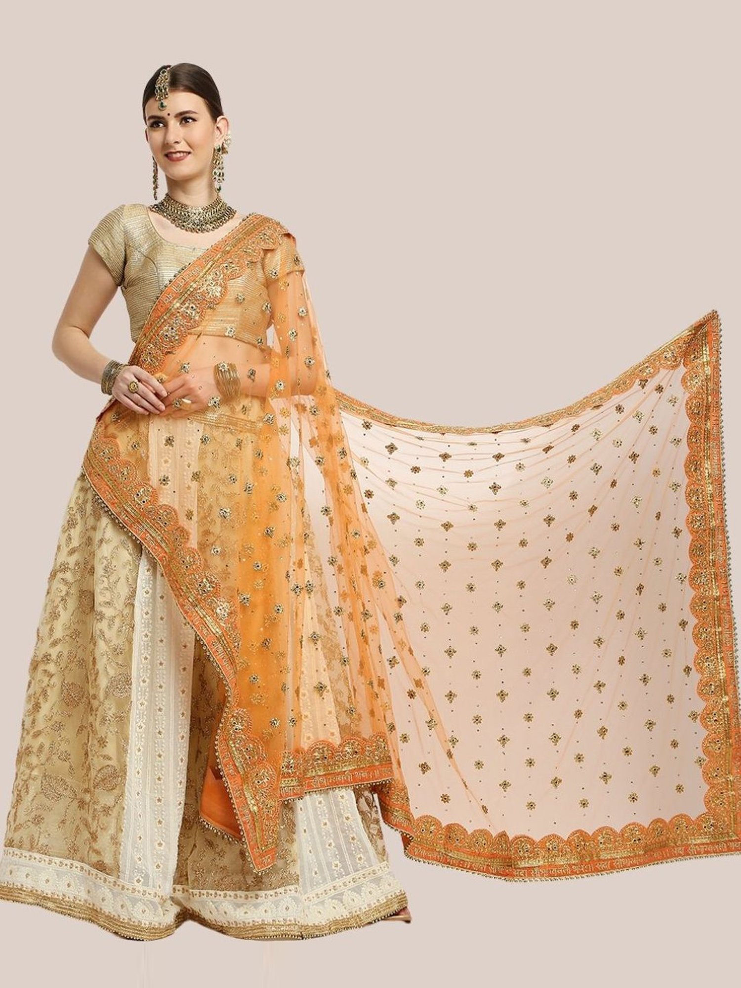 Dupatta Bazaar Peach Zari Work Dupatta