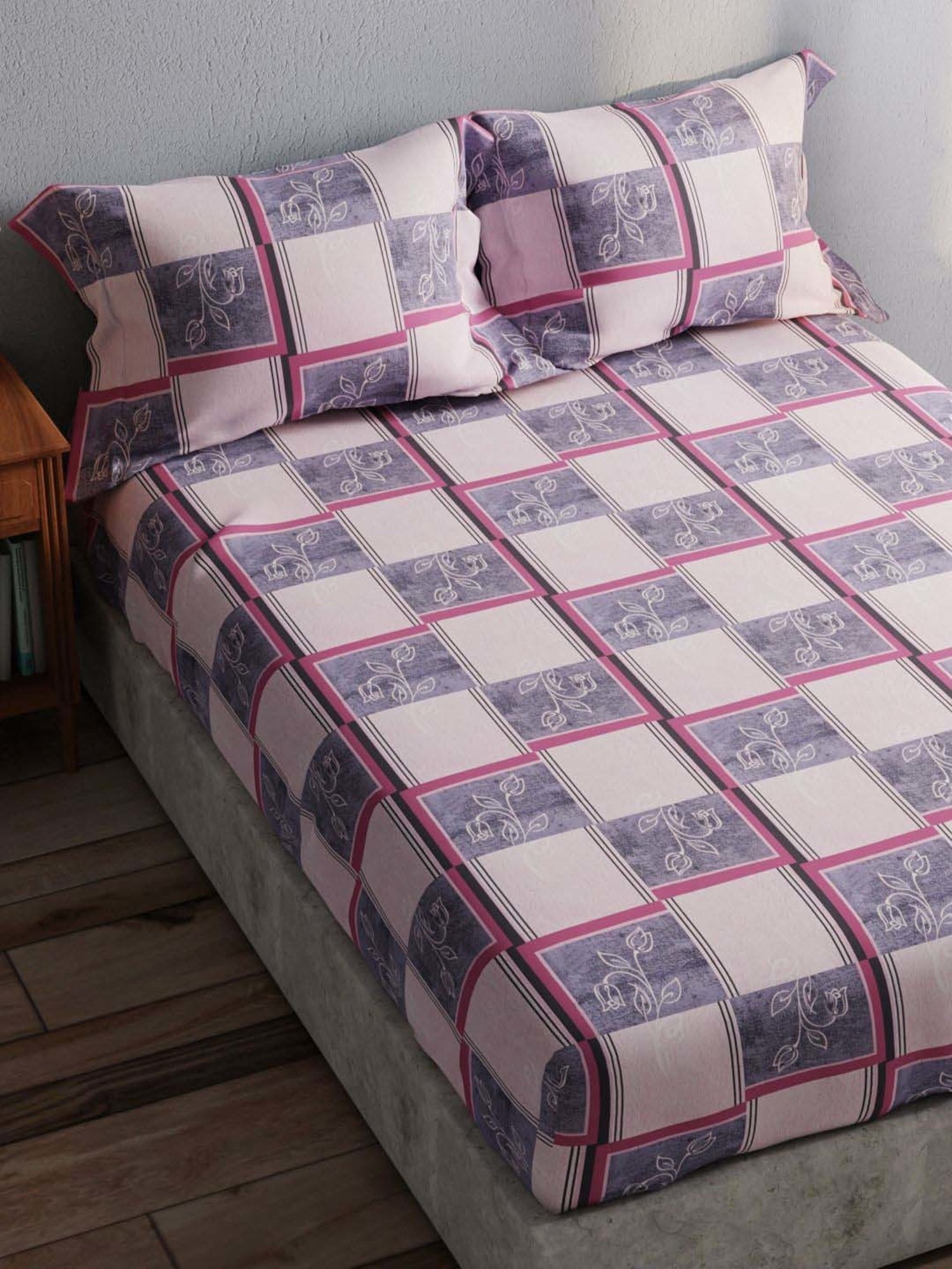 Bianca Amolina Grape 135 TC Cotton Double Bedsheet with 2 Pillow Covers