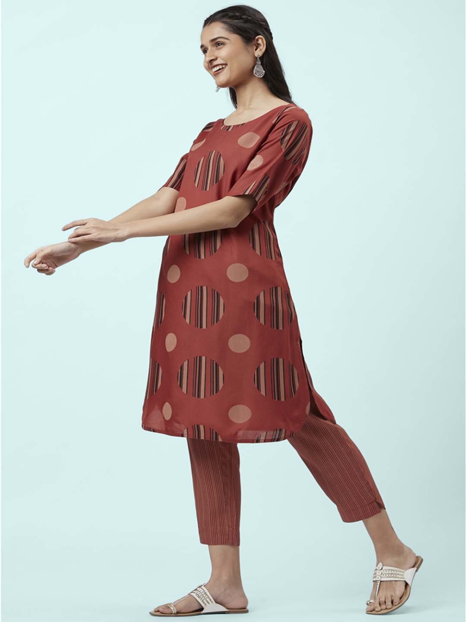 Rangmanch by Pantaloons Rust Printed Kurta Pant Set