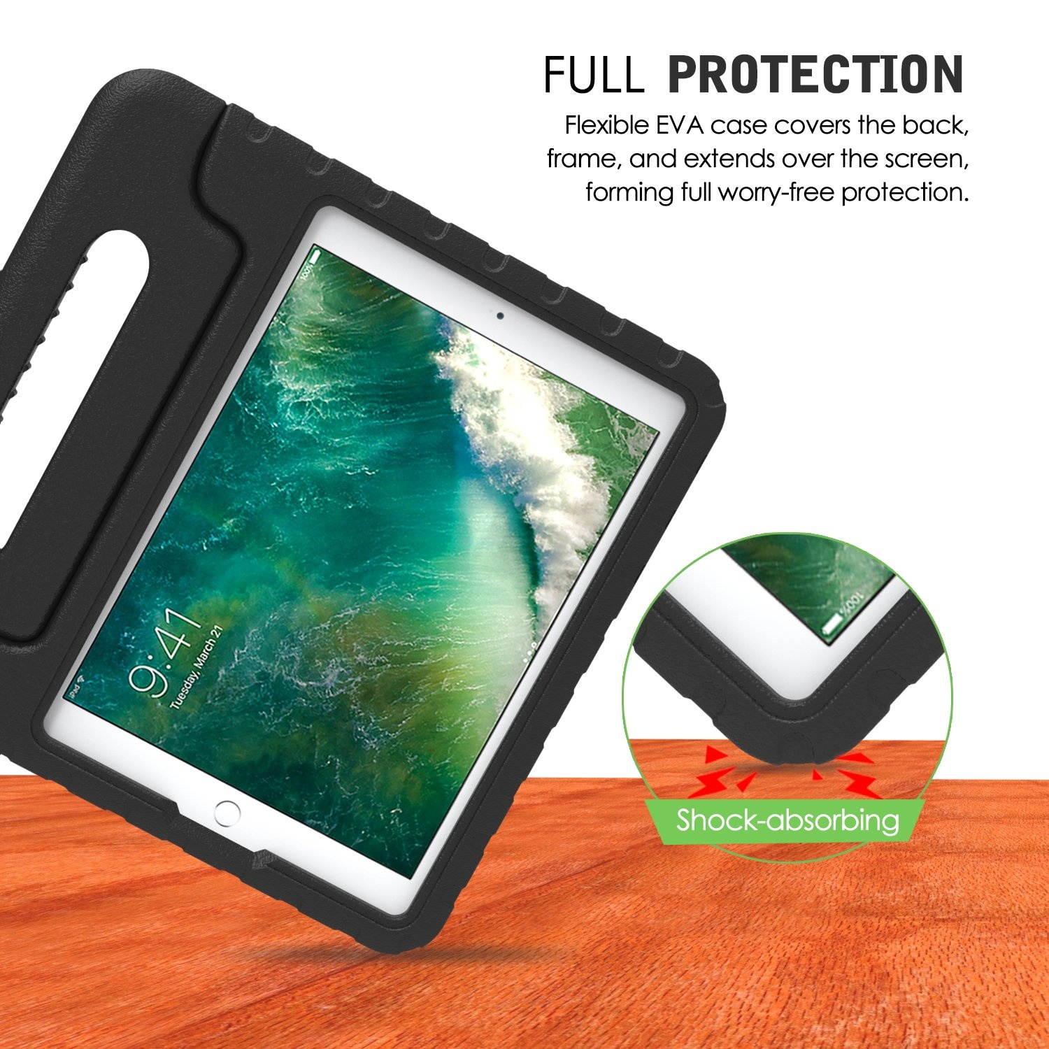 MoKo Case Fit Apple 2018/2017 iPad 9.7 6th/5th Generation/iPad Air/iPad Air 2 - Kids Friendly Shock Proof Convertible Handle Light Weight Protective Stand Cover, Black