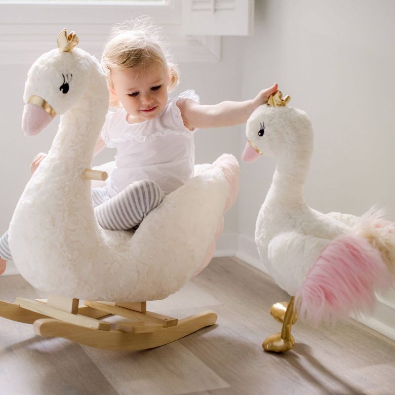 Soft Landing Darling Duos Swan Children's Rocker and Stuffed Animal bundle