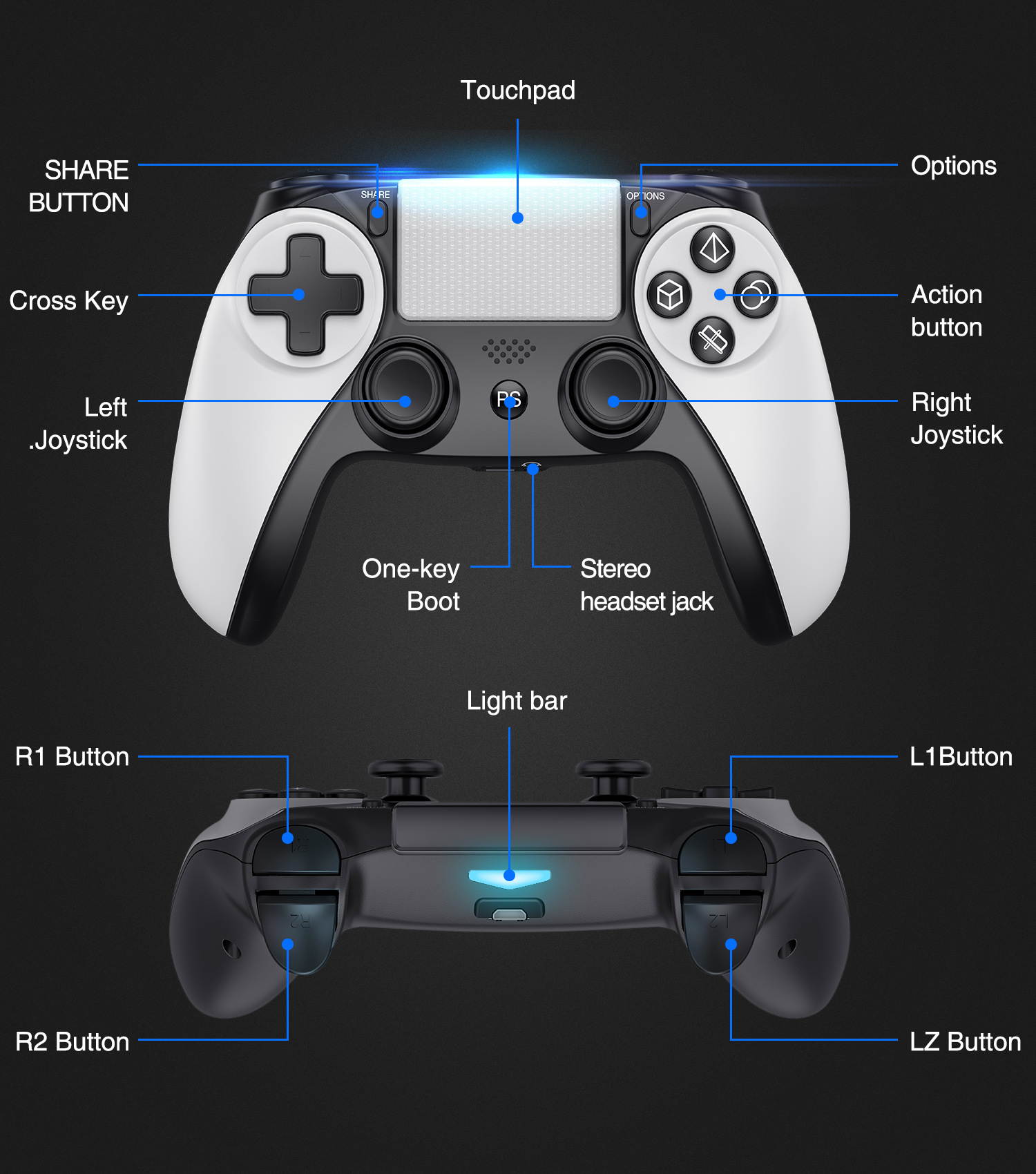 PS4 Controller, Wireless Game Controller for PS4 Pro/Playstation 4/PS4 Slim , Joystick For PS4 Remote Gamepad with Dual Shock, Audio Function, Motion Control for Playstation 4