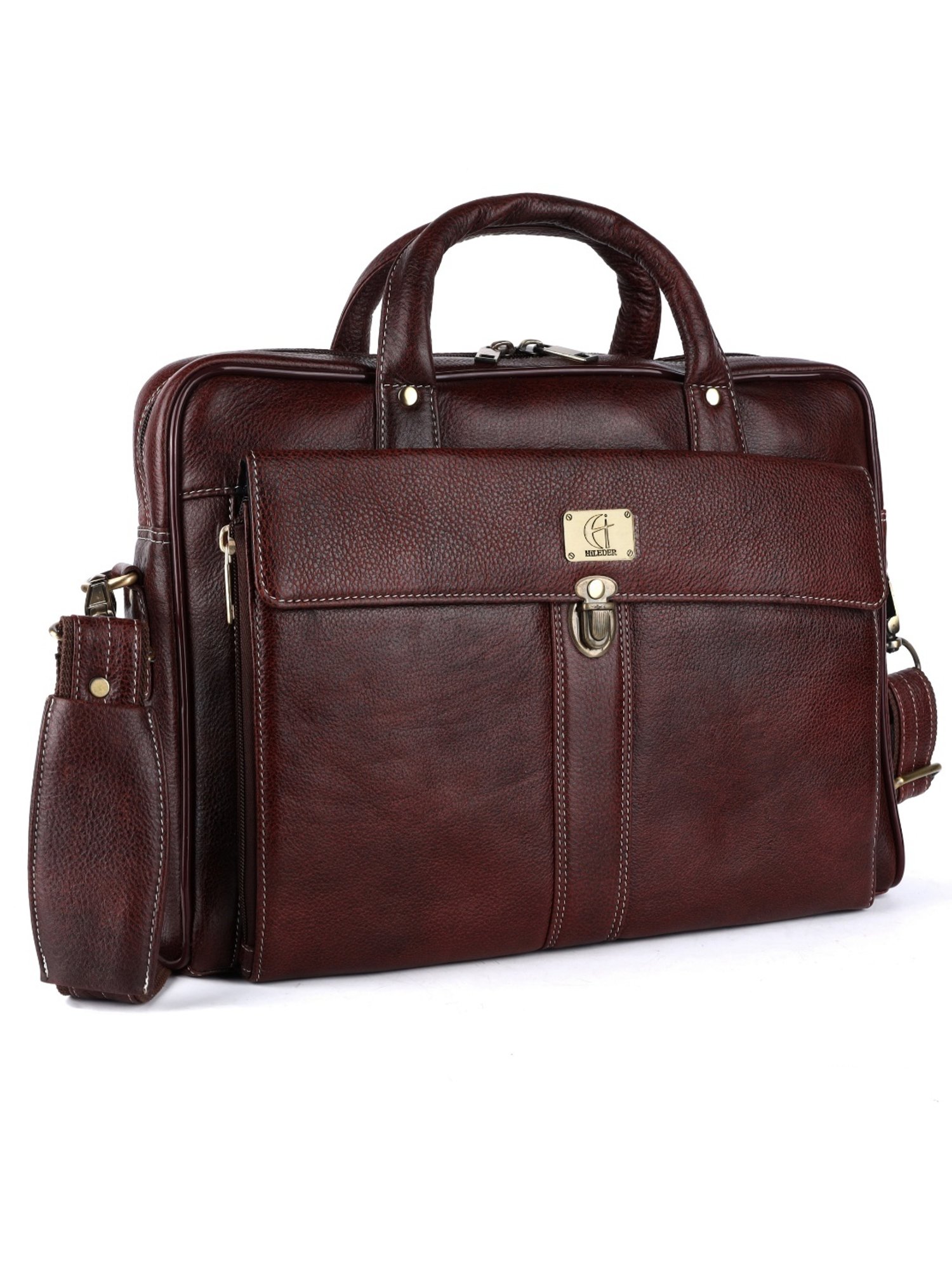 HiLEDER Brown Textutred Large Leather 16.5 inch Laptop Bag