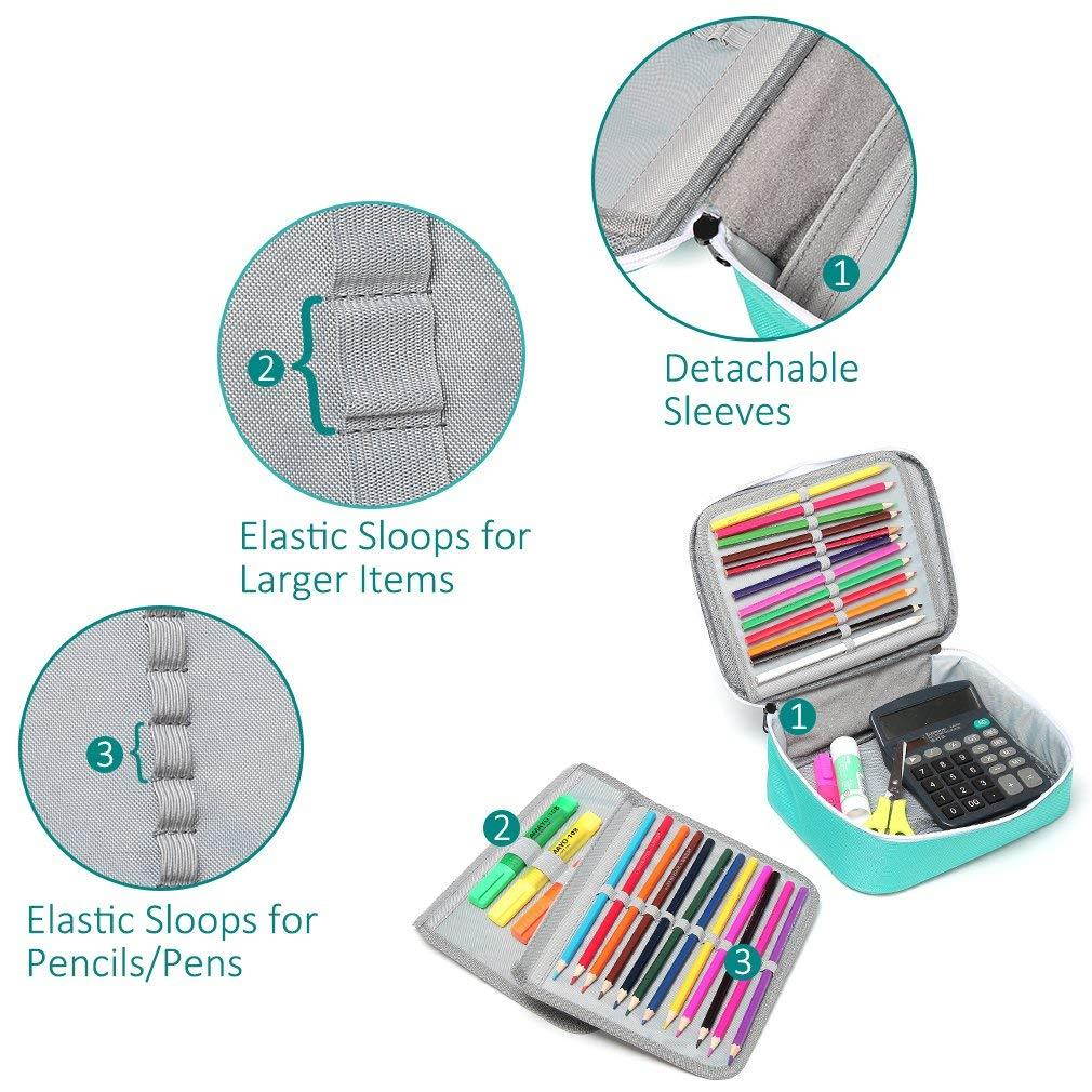 Large Pencil Case,VASCHY Art Color Pencils Pouch with 3 Detachable Layers Multiple Zip Pockets for School Office Stationary Organization Turq
