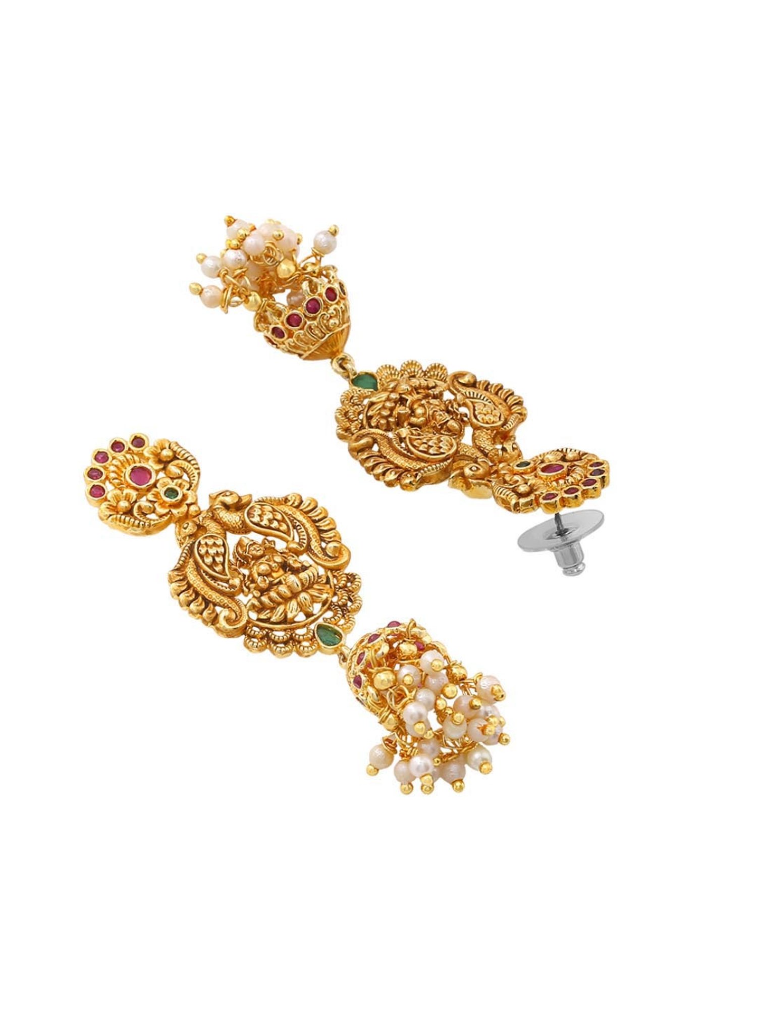 Estele Gold-Plated Divine Lakshmi Ji Bridal Necklace Set with color stones & Pearls